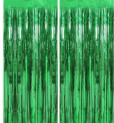 2 Pack Green Metallic Tinsel Curtains 3.28×6.56′ Shimmering Party Backdrop Do…