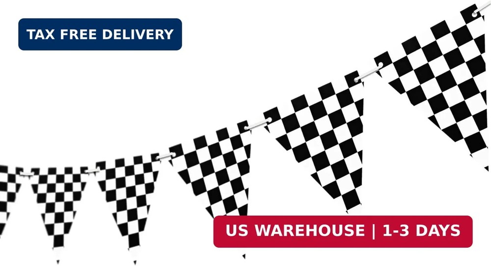 Letjolt Checkerboard Banner Racing Theme Party Garland 12 pcs 10 Feet | Black an