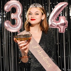 34th Birthday Decorations for Her Women, Rose Gold Party Supplies