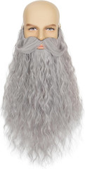 Long Curly Wizard Beard Men Full Fake Beard and Handlebar Mustache Cosplay Costu