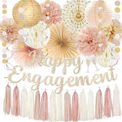 Engagement Party Decorations, Champagne-Gold Glitter Happy Engagement Banner