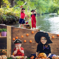 36 Pcs Pirate Costume Set – Classic Skull Print Hat, Eye Mask, 18 Pcs Captain…
