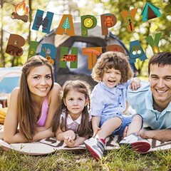 Camping Happy Birthday Banner, Camping Theme Happy Birthday Banner for Outdoor