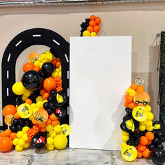 Construction Balloons, 12 Inch Black Yellow Orange Confetti Truck Construction P