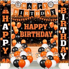 48pcs Orange Decorations, Orange Black Happy Banner for Men with Backdrop Bal…