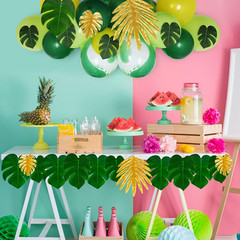 Tropical Party Decorations, 50 Pieces 7 Kinds Artificial Palm Leaves Green and G