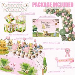 Baby Shower Decorations Kit 158pcs Pink Vintage Winnie Classic Pooh Girl Boy