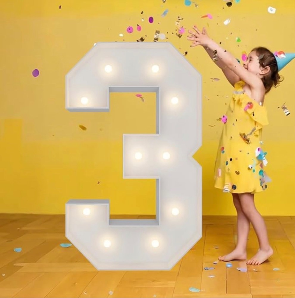 3FT Marquee Numbers, Warm White Light Up Number 3 with Display Board