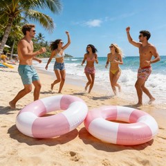 2PCS 37″ Inflatable Pool Floats for Adult Striped Swim Ring Pool Floaties Inf…