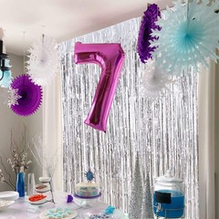 2pcs 3ft x 8.3ft Silver Tinsel Foil Fringe Curtains Streamers Backdrop for
