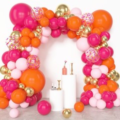 153Pcs Pink and Orange Balloon Arch Kit, Different Sizes 18 12 10 5 Inch Meta…