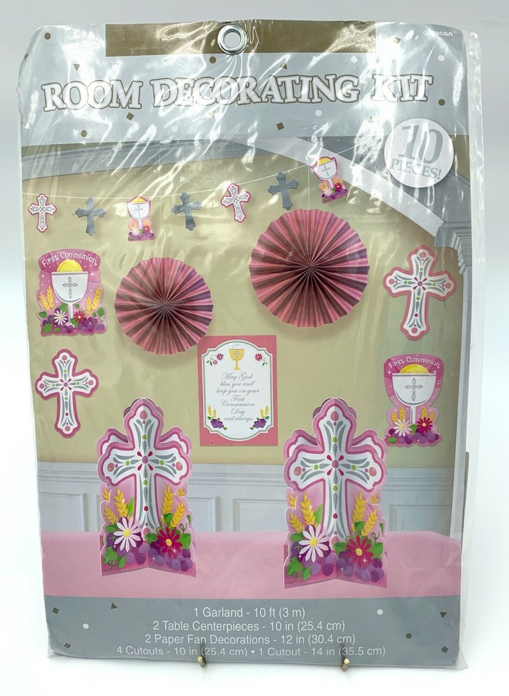 10 Piece Room Decorating Kit Girls Fist Communion Garland Cutouts Centerpiece