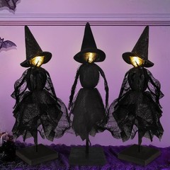 Witch Decorations Indoor 3pcs Primitive Halloween Witch on Wooden Stand