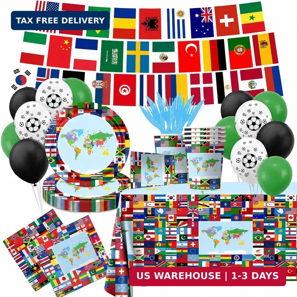 160 Pcs World Flags Party Supplies,International Party Decorations Set with Coun