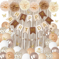 Neutral Birthday Decorations for Women Girls, White Sand Gold Confetti Metallic
