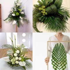 Artificial Areca Palm Leaves, 8 Pcs Faux Tropical Tree Leaves Green