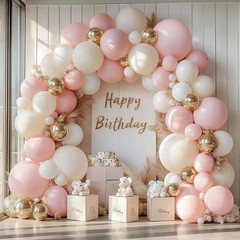 Pink Beige White Balloons Arch Kit 144 pcs Light Pastel Pink Beige Sand Whit…