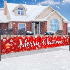 Red Merry Christmas Large Banner Decorations, Xmas Outdoor Indoor Decorations…
