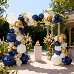 Navy Blue Gold White Balloons Arch Kit -129Pcs Double Stuffed Royal Blue Chrome
