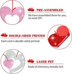 36 Pcs Valentine’s Day Decorations Glitter Heart Hanging Swirls Ornaments for V