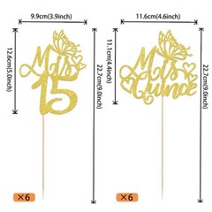 12 PCS Mis 15 Centerpiece Sticks Glitter Happy 15th Birthday Centerpieces Mis…