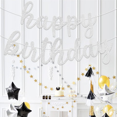 Glitter Happy Birthday Banner Sign Wall Door Banners for Women Men Boys Girls Bi