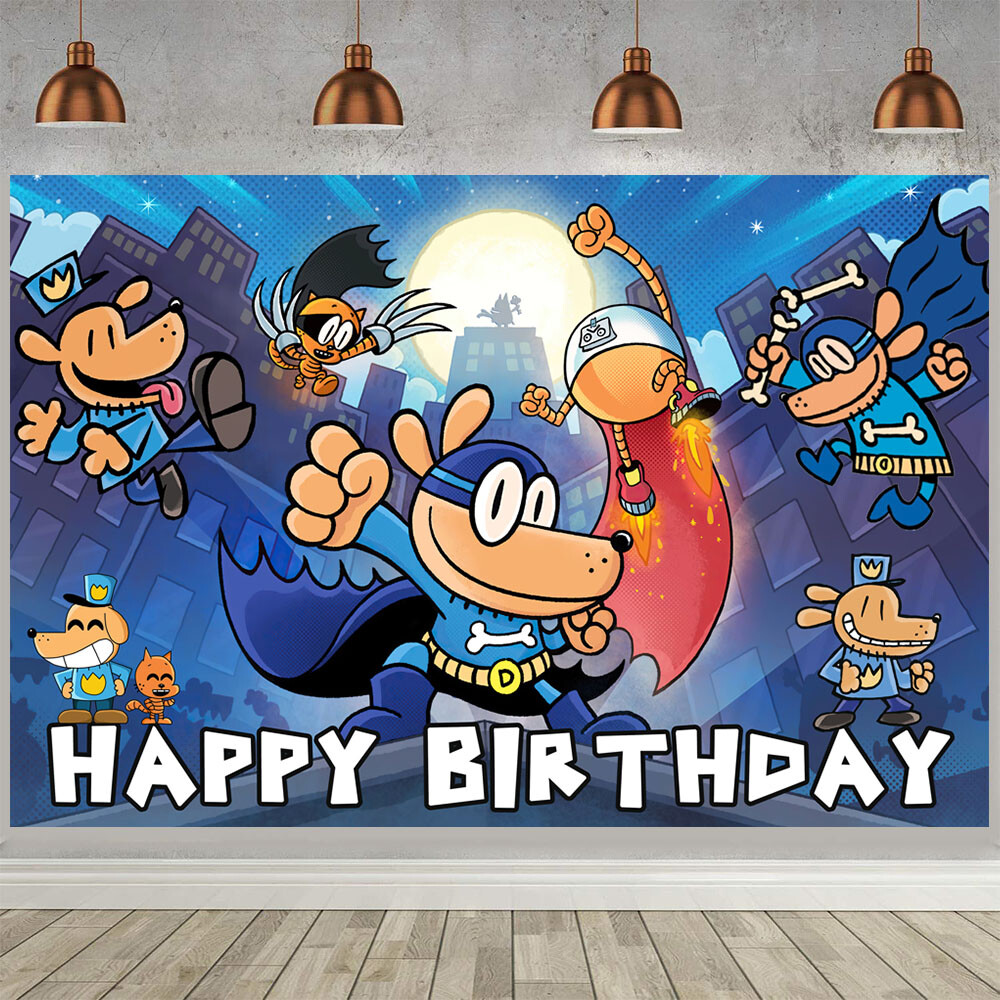 Dog Man Party Supplies Birthday Backdrop Banner Poster Vinyl Birthday Gift 5x3ft