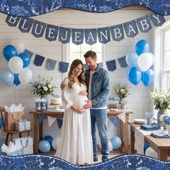 2 Pack Blue Jean Denim Baby Shower Decorations, Blue Jean Baby Welcome Banner…