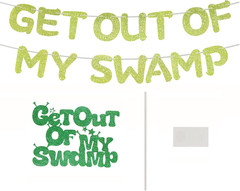 Pre-Strung Party Decorations Get Out of My Swamp Bunting Banner Green Glitter Bi