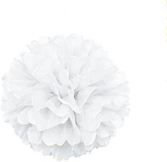 10Pcs White Tissue Hanging Paper Pom-Poms, Flower Ball Wedding Party Outdoor De