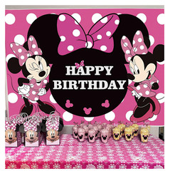 2 Pack Girl’s Birthday Party Backdrop & Table Cover – Cartoon Mouse Theme Minni