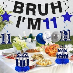 Durable 11th Birthday Decor Kit in Blue and Silver – Easy to Hang and Reusable