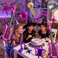 14PCS Music Theme Party Balloon Decorations, Guitar Foil Balloons with Disco …