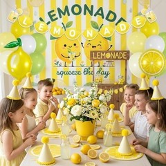 Lemonade Stand Supplies Kit with Lemonade Sign Banner and Lemon Balloons, Lemona