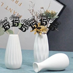 12 PCS Happy 15th Birthday Centerpiece Sticks Glitter Table Flower Decor Black