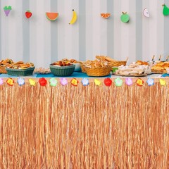 Fovths 8 Pack Luau Grass Table Skirt Natural 9 Feet x 29.5 Inch Hawaiian Tabl…
