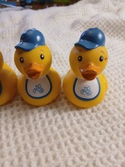 Lot of 4 Assorted Rubber Ducks Jeep. Blue Hat Rubber Duck