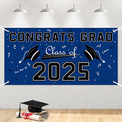 Graduation Decorations 2025 Blue Polyester Graduation Backdrop Party Decorations