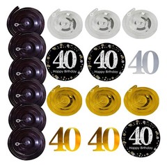 Black & Gold Glittery Happy 40th Birthday Banner,Poms,Sparkling 40 Hanging Sw…