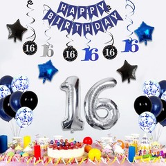 16th Birthday Decorations for Boys and Girls Dark Blue, HAPPY BIRTHDAY Banner…