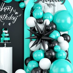 Teal Balloon Arch Kit – Black & White Balloons, Silver Star Foil – Perfect fo…