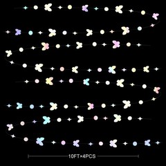 40Ft White Iridescent Butterfly Garlands White Holographic Paper Hanging Polk…