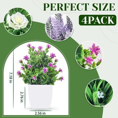 Der Rose 4 Pack Fake Plants Small Artificial Potted 7.18″H × 2.56″W, White