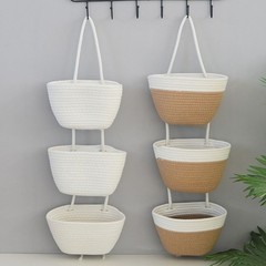 White 3-Tier Cotton Wall Storage Basket for Vertical Space Organization