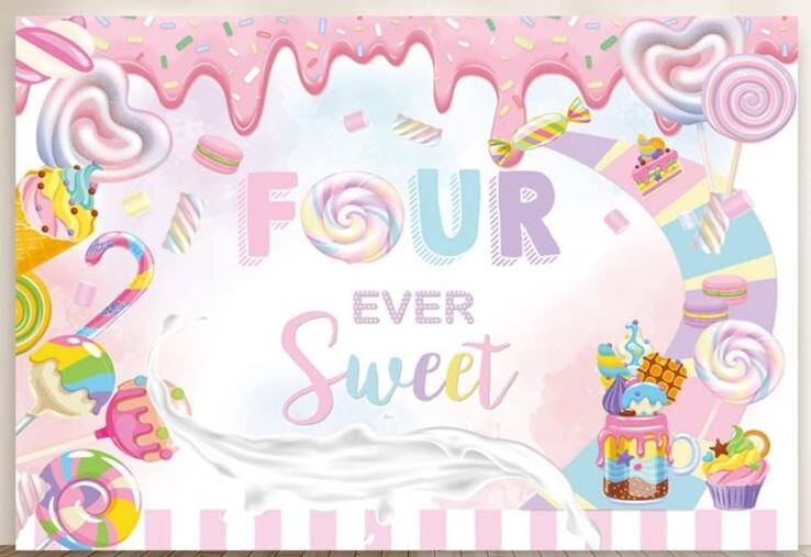 8x6ft Candyland Four Ever Sweet Backdrop Dessert Lollipops for Girls Birthday