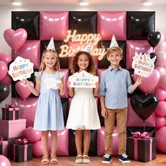 50Pcs Pink and Black Square Foil Balloons Wall Backdrop, Double Sided Metalli…