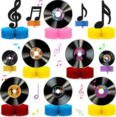 12 Pcs Music Party Decorations Vinyl Record Honeycomb Centerpieces