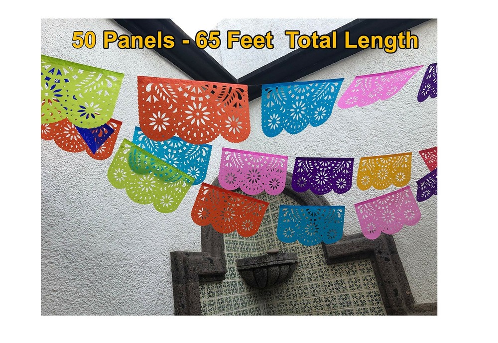 Mexican Papel Picado Banner (5 Count) Mexican Fiesta Decorations 50 Paper Tis…