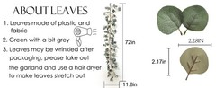 Lighted Eucalyptus Garland Battery Operated with Timer 6FT 96 LED Artificial