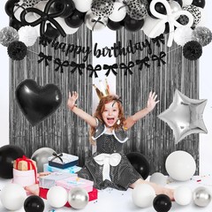 Black Bow Birthday Party Decorations, Coquette Bow Black and White Silver Con…